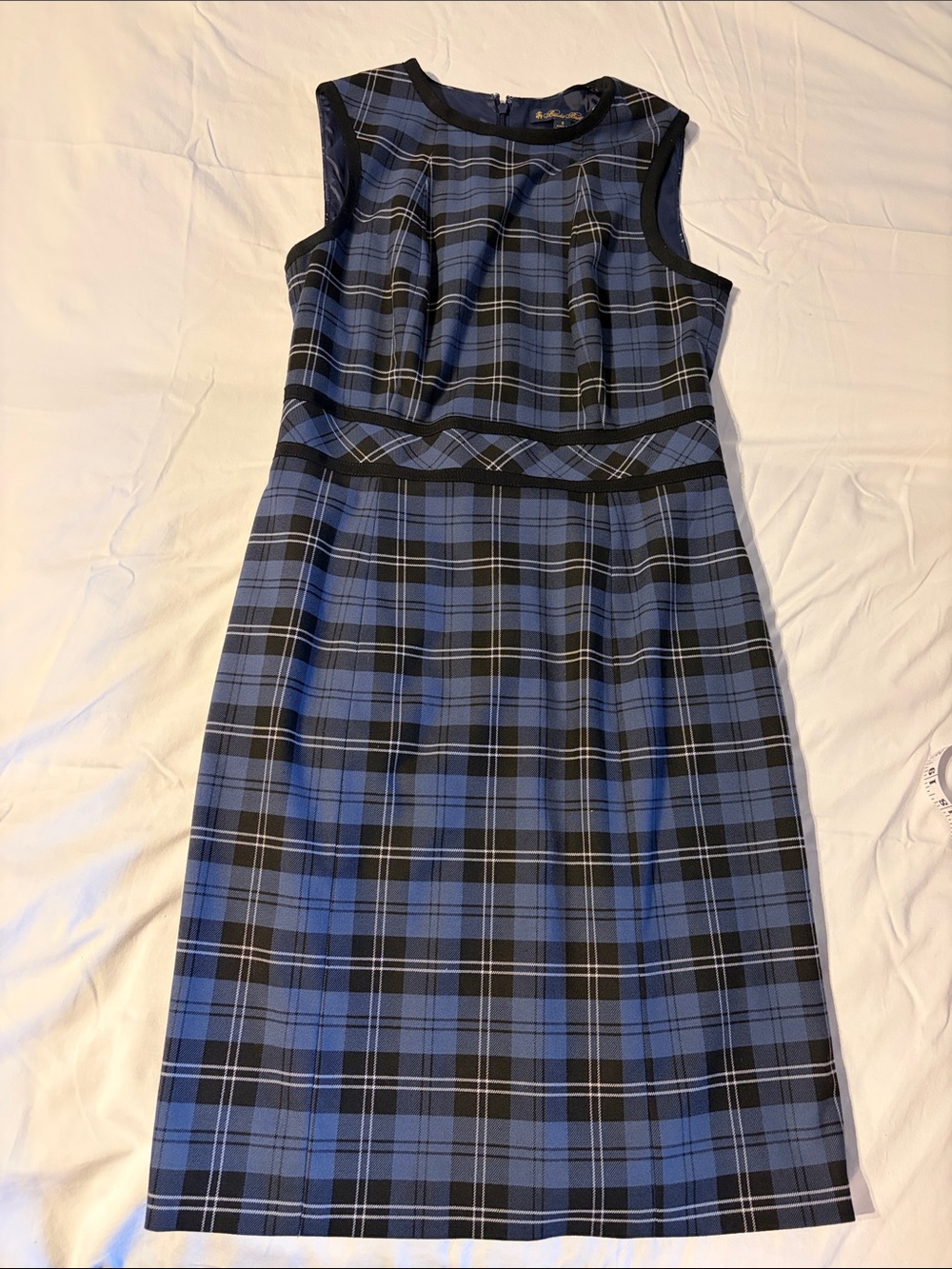 Brooks Brothers Blue and Black Plaid Sleeveless Midi Dress